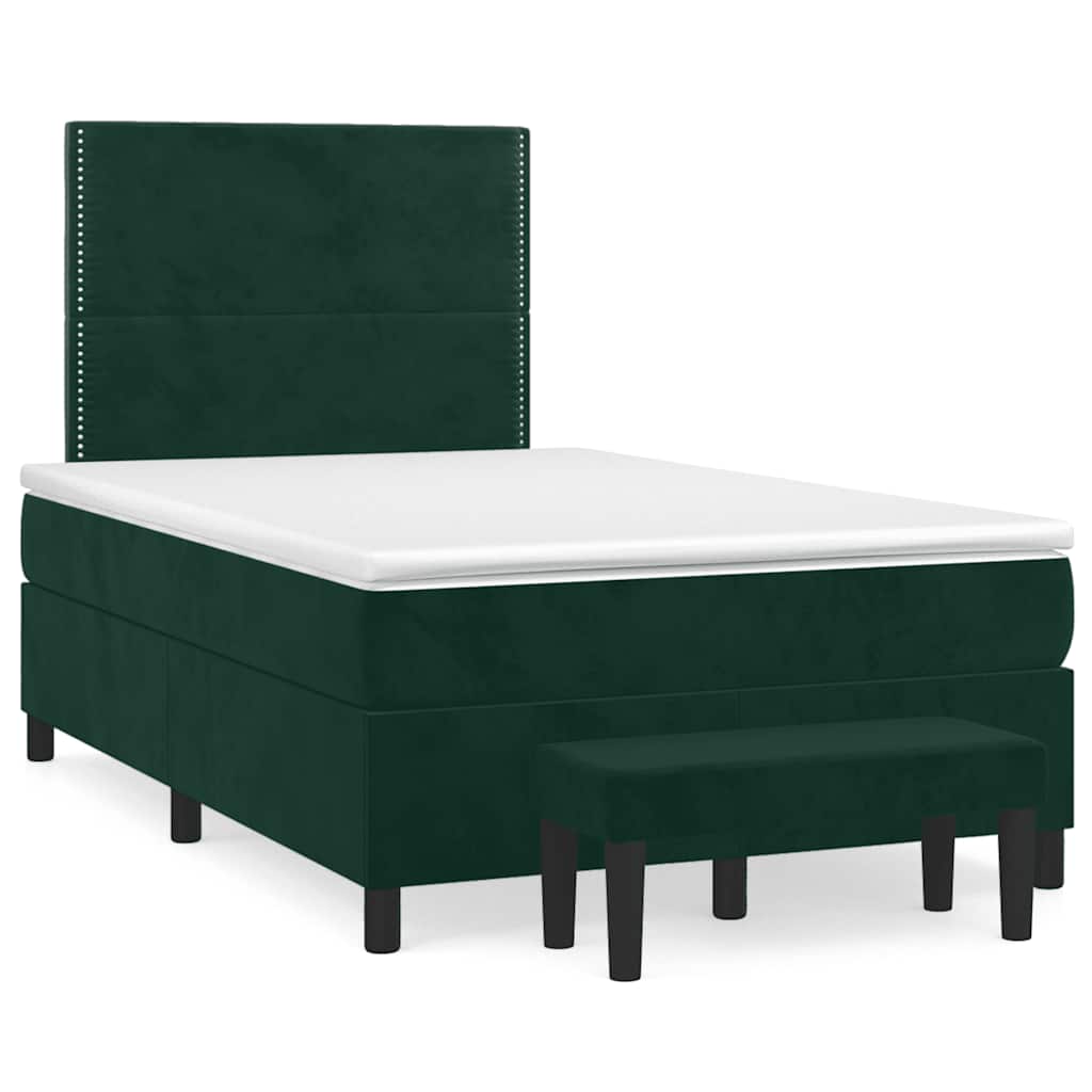 Cama boxspring com colchão 120x190 cm veludo verde-escuro