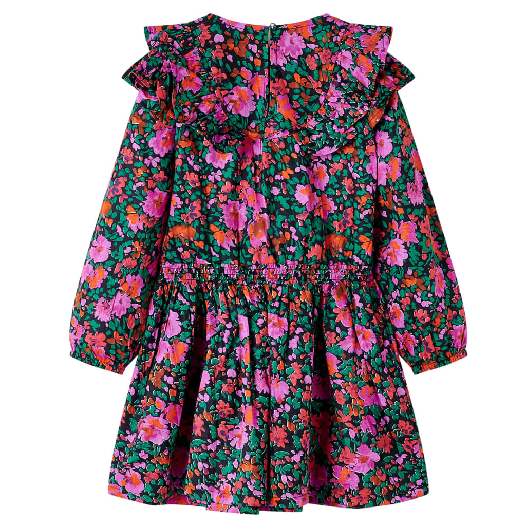 Vestido de criança com mangas compridas rosa-brilhante 92