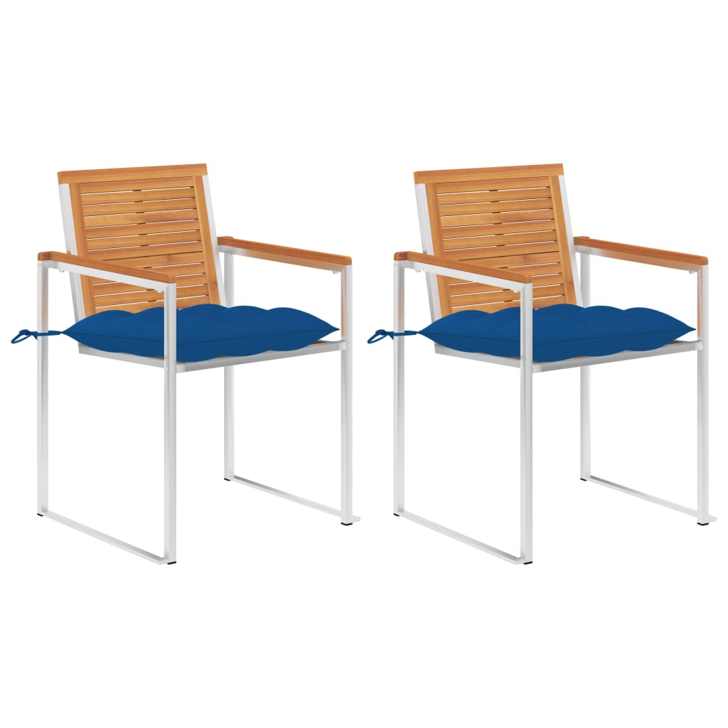 Cadeiras de jardim com almofadões 2 pcs acácia maciça e aço