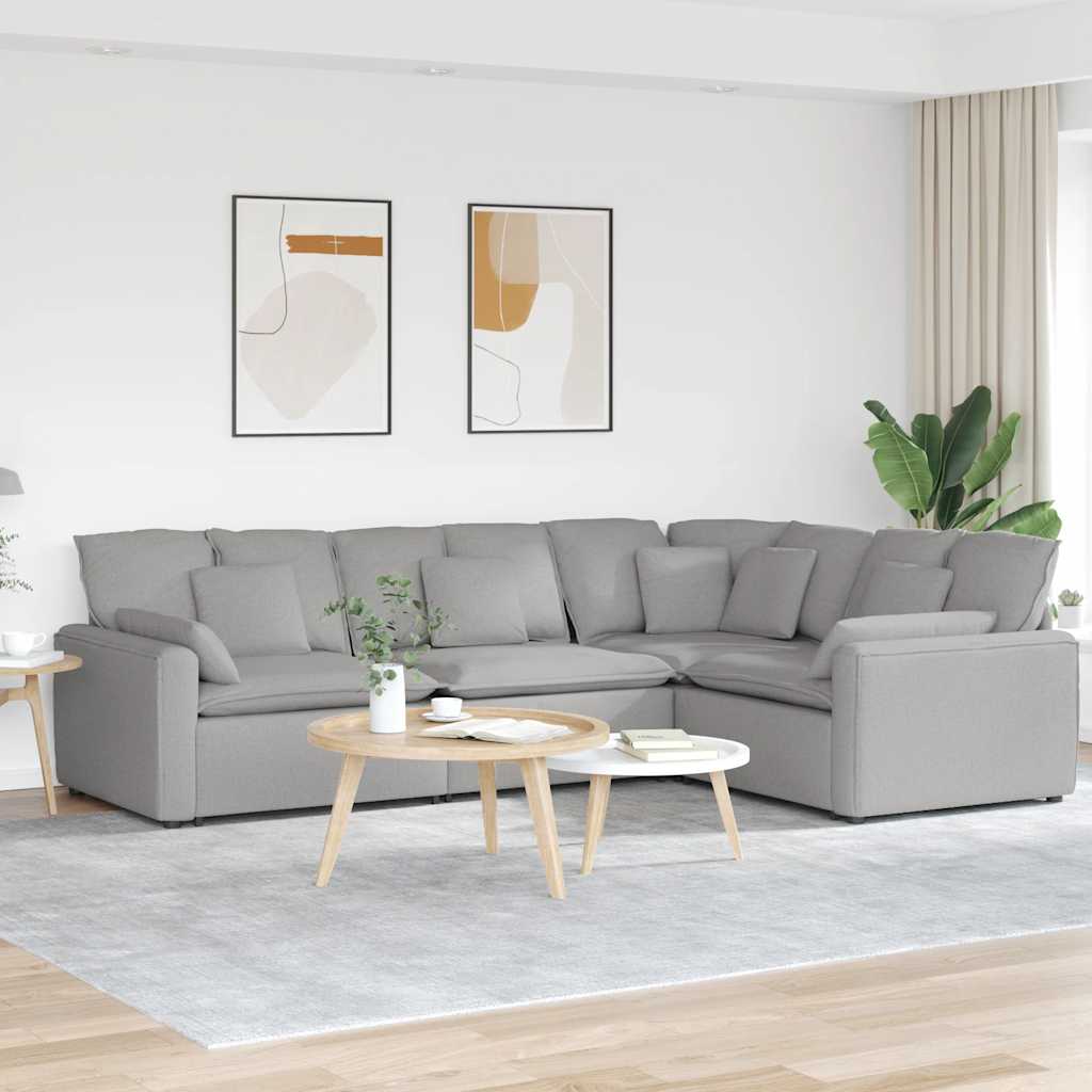 Sofá modular com almofadas tecido cinzento nublado