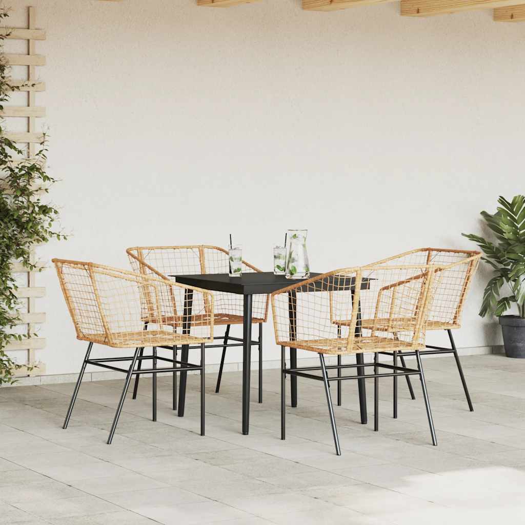Conjunto jantar jardim 5 peças vidro vime PE castanho