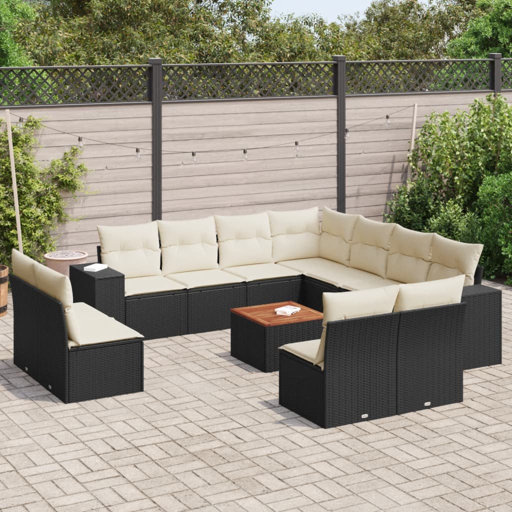12 Pcs conjunto de sofás de jardim c/ almofadões vime PE preto
