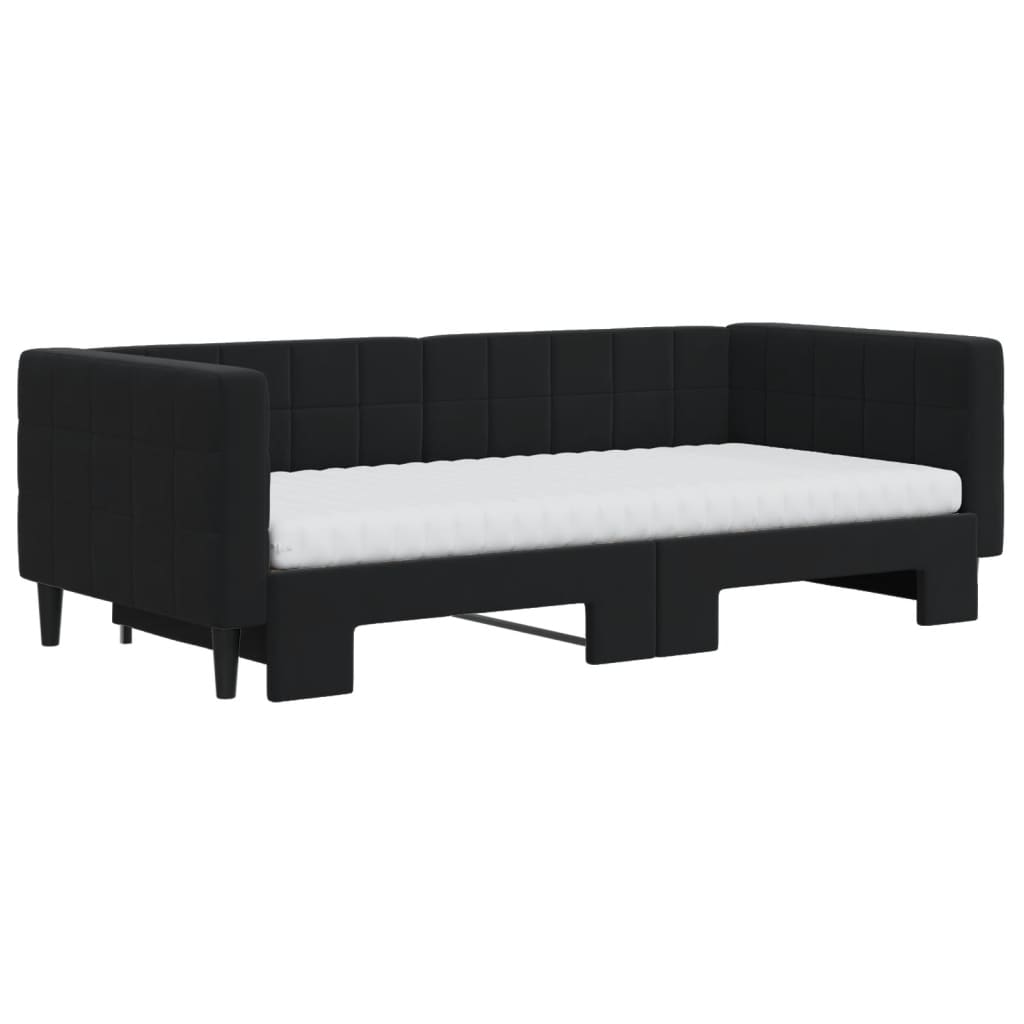 Sofá-cama com gavetão e colchões 90x190 cm veludo preto
