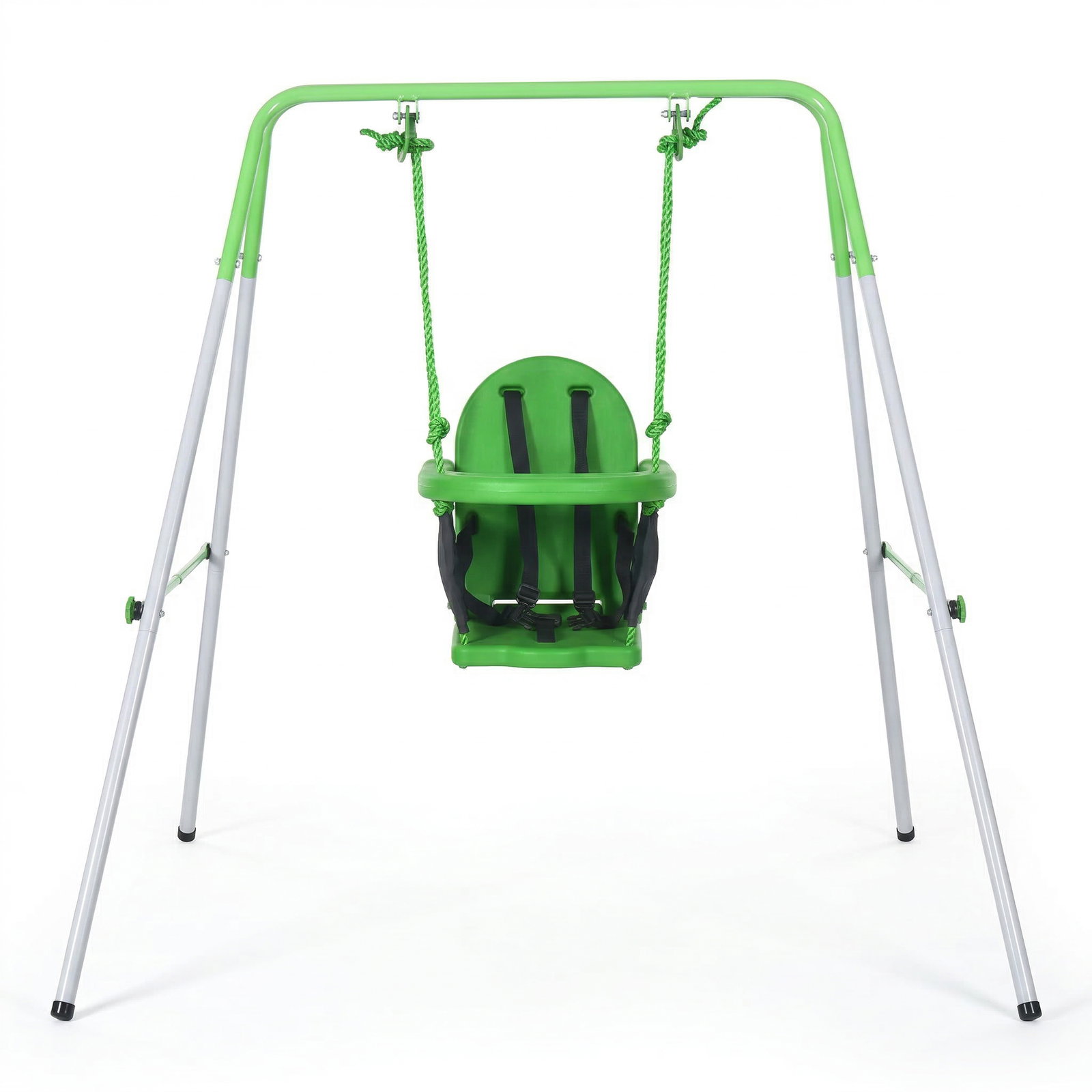 Baloiço infantil de aço baloiço para crianças de 6-36 meses com encosto alto e arnês de segurança 122x146x122 cm verde