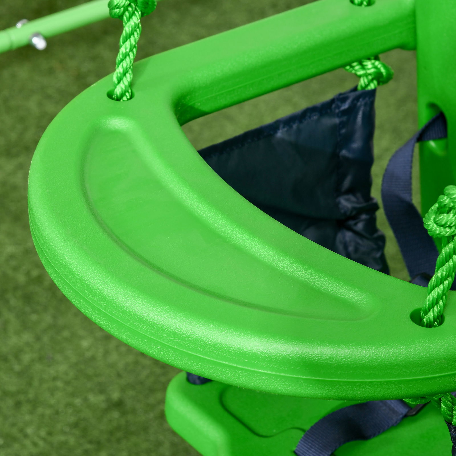 Baloiço infantil de aço baloiço para crianças de 6-36 meses com encosto alto e arnês de segurança 122x146x122 cm verde