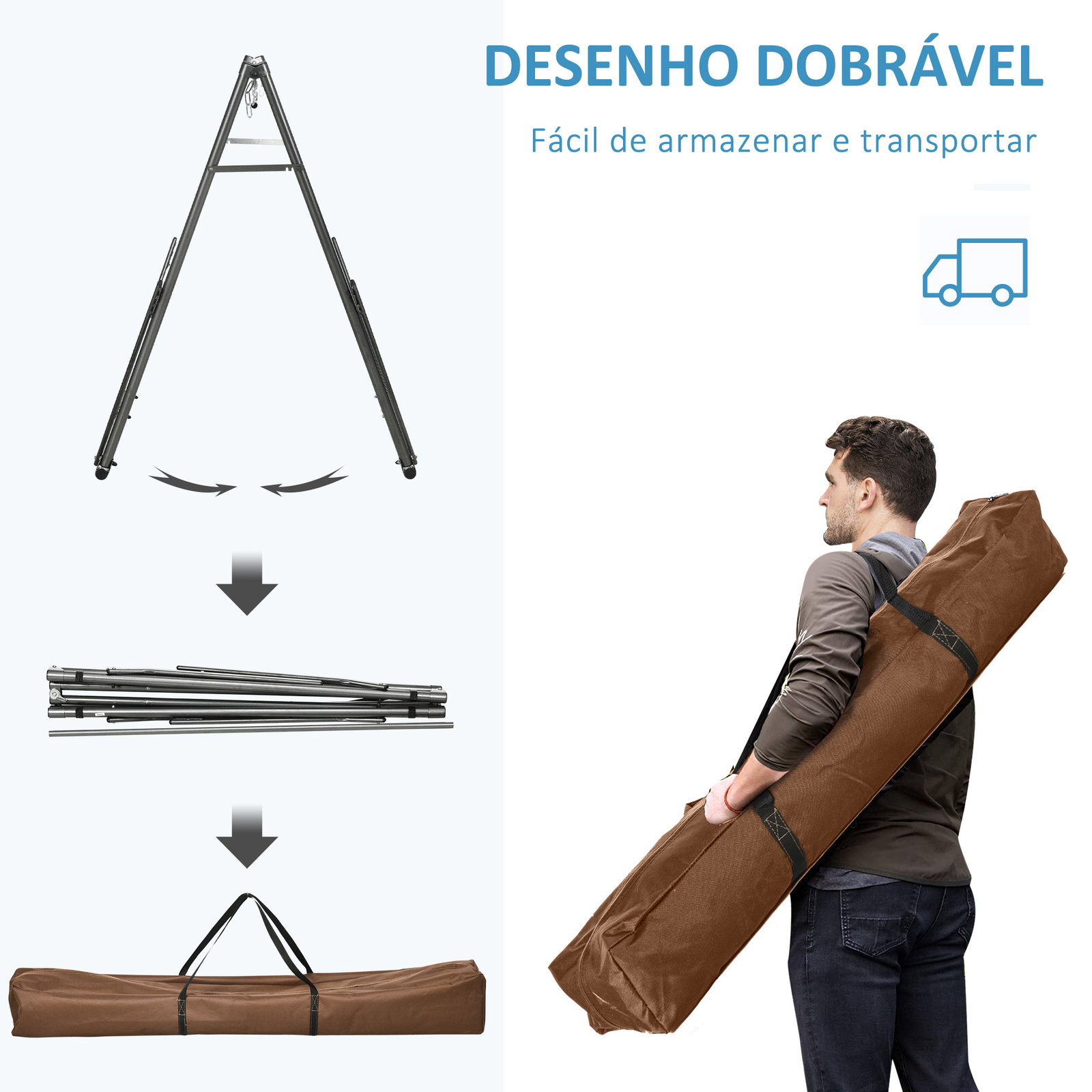 Cama rede com suporte dobrável 2 em 1 estendal com barra estrutura de aço para jardim 270x100x94 cm azul e verde