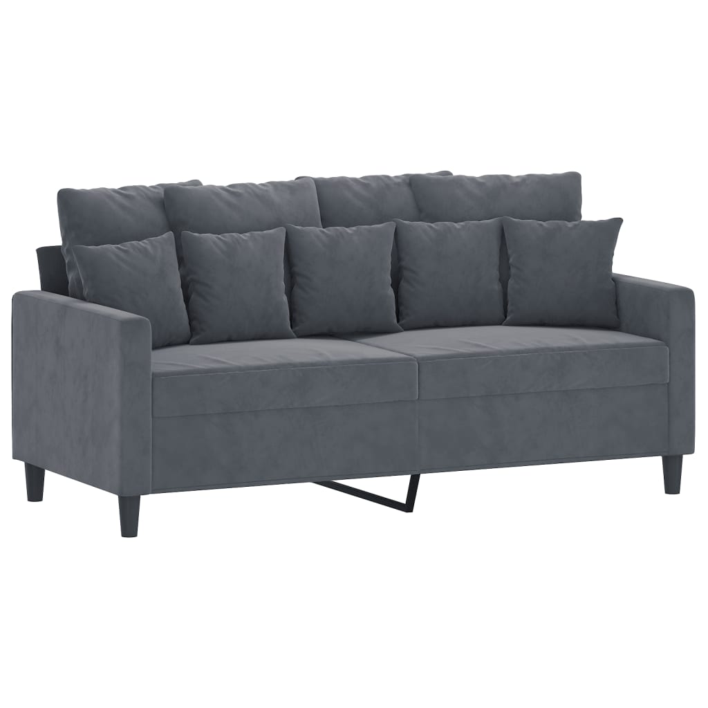 3 Pcs conjunto de sofás com almofadões veludo cinzento-escuro