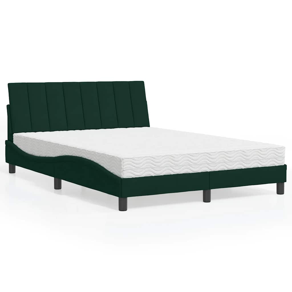 Cama com colchão hanko 140x200 cm veludo verde-escuro