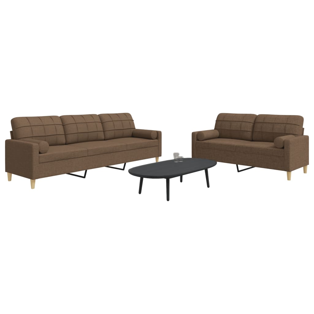 2Pcs conjunto de sofás c/ almofadas decorativas tecido castanho