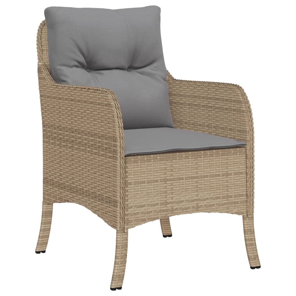 7 Pcs conjunto de jantar p/ jardim com almofadões vime PE bege