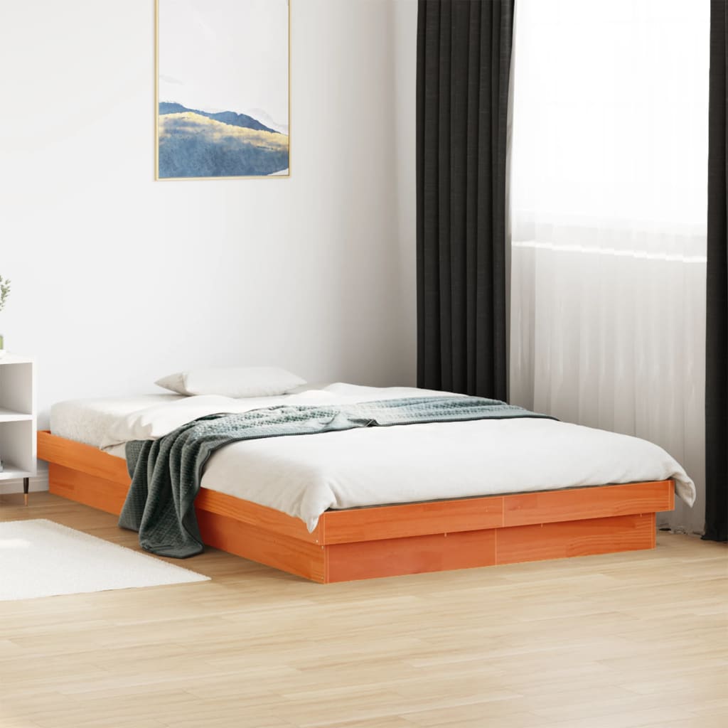 Estrutura de cama c/ leds 120x200 cm pinho maciço castanho mel