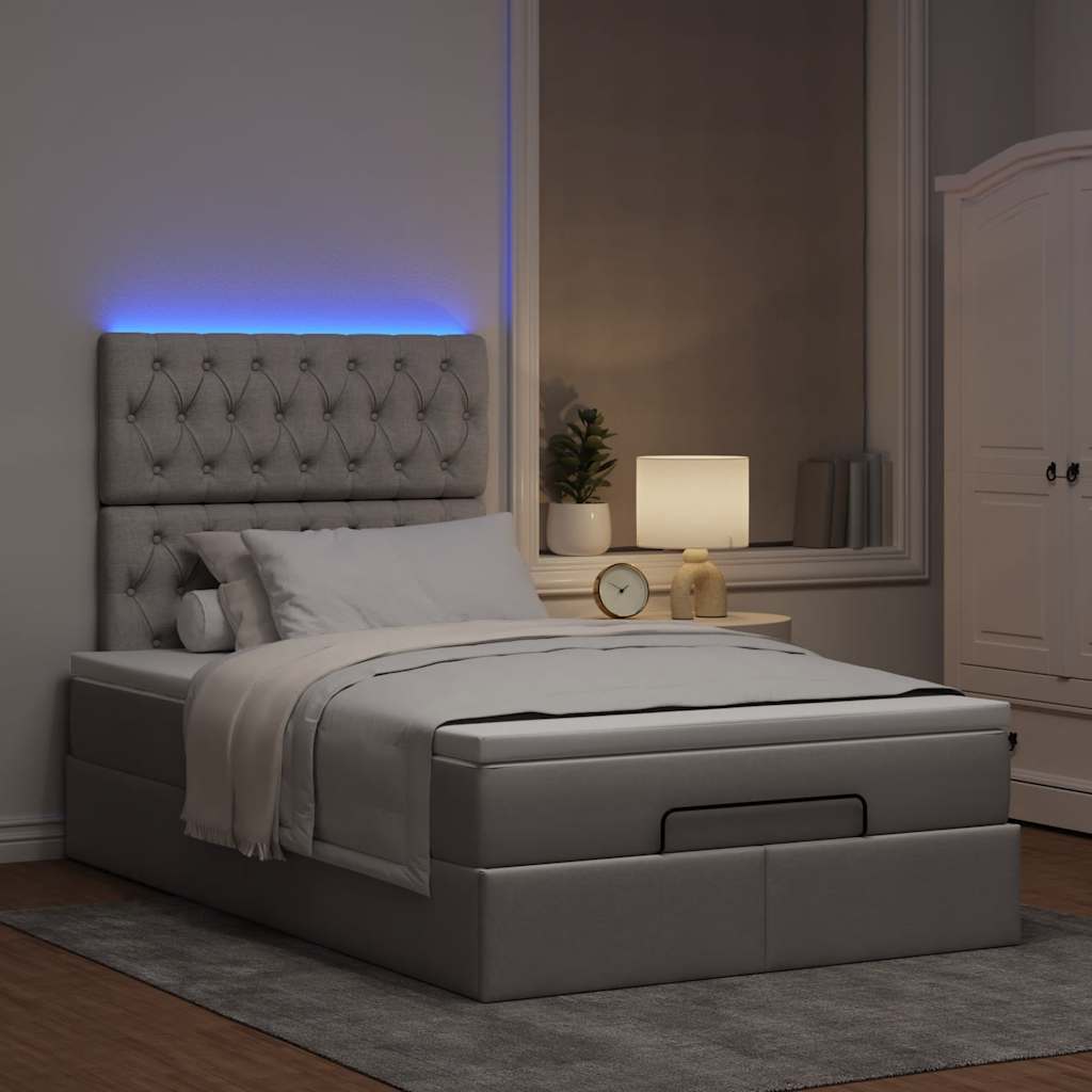 Estrutura de cama otomana com colchão 120x190cm tecido cinzento
