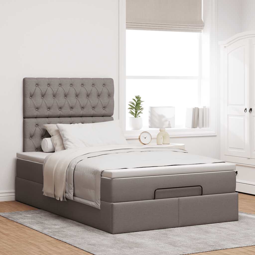 Estrutura de cama otomana com colchão 120x190cm tecido cinzento