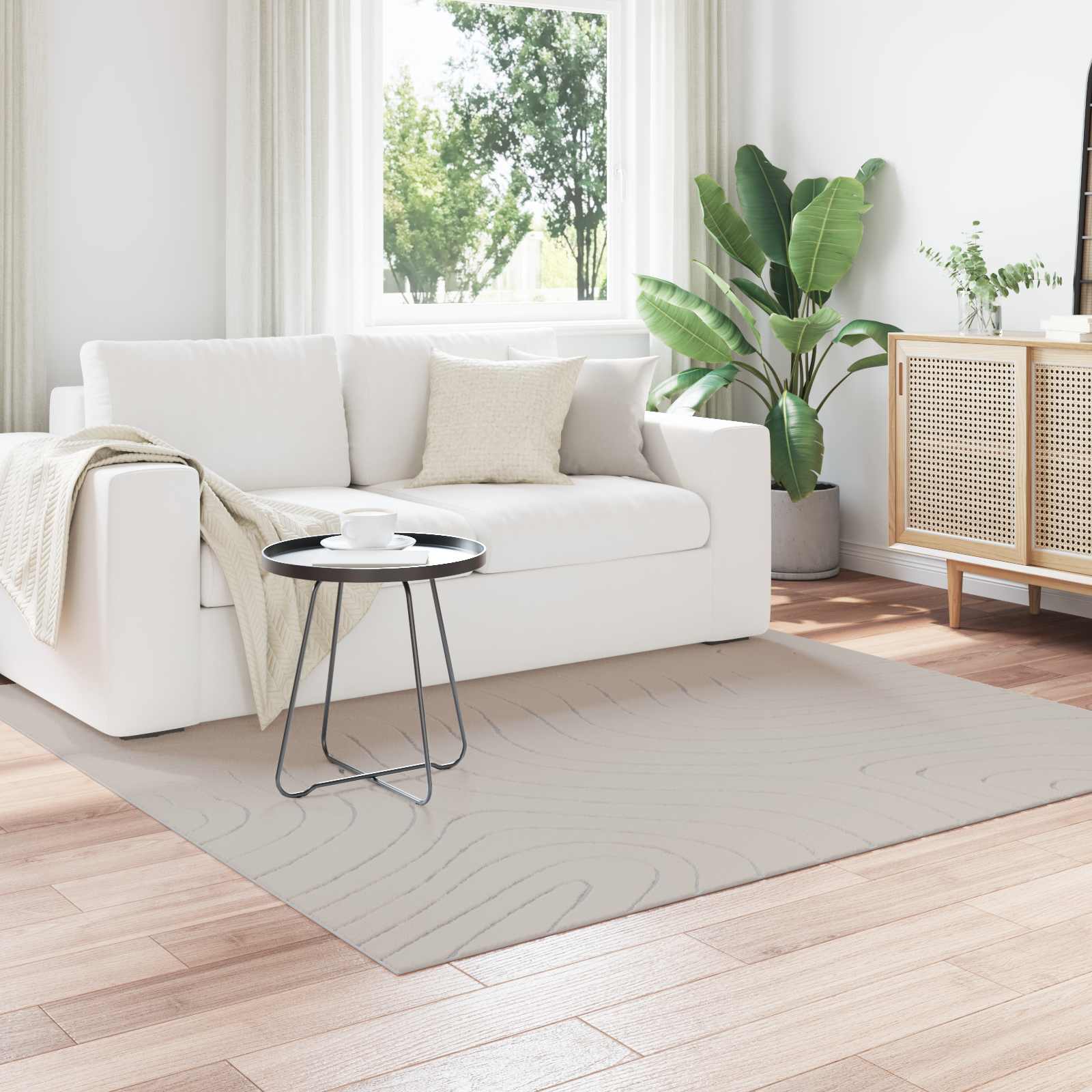 Tapetes de área quadrado palmeras creme 120 x 120 cm poliéster
