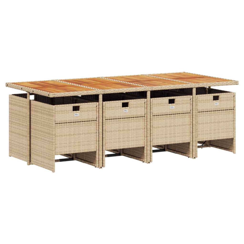 9 Pcs conjunto de jantar p/ jardim com almofadões vime PE bege