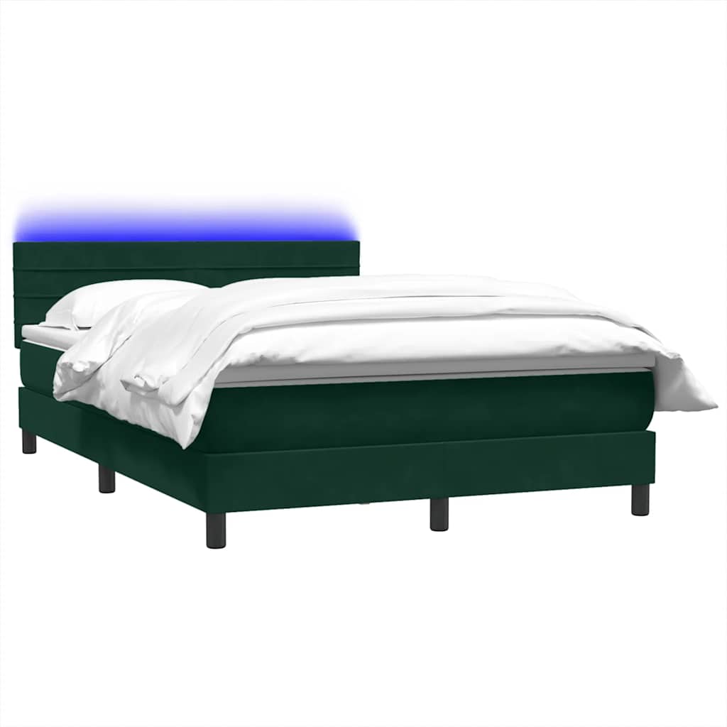 Cama box spring c/ colchão e LED 160x220 cm veludo verde-escuro