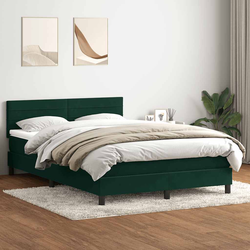 Cama box spring c/ colchão e LED 160x220 cm veludo verde-escuro
