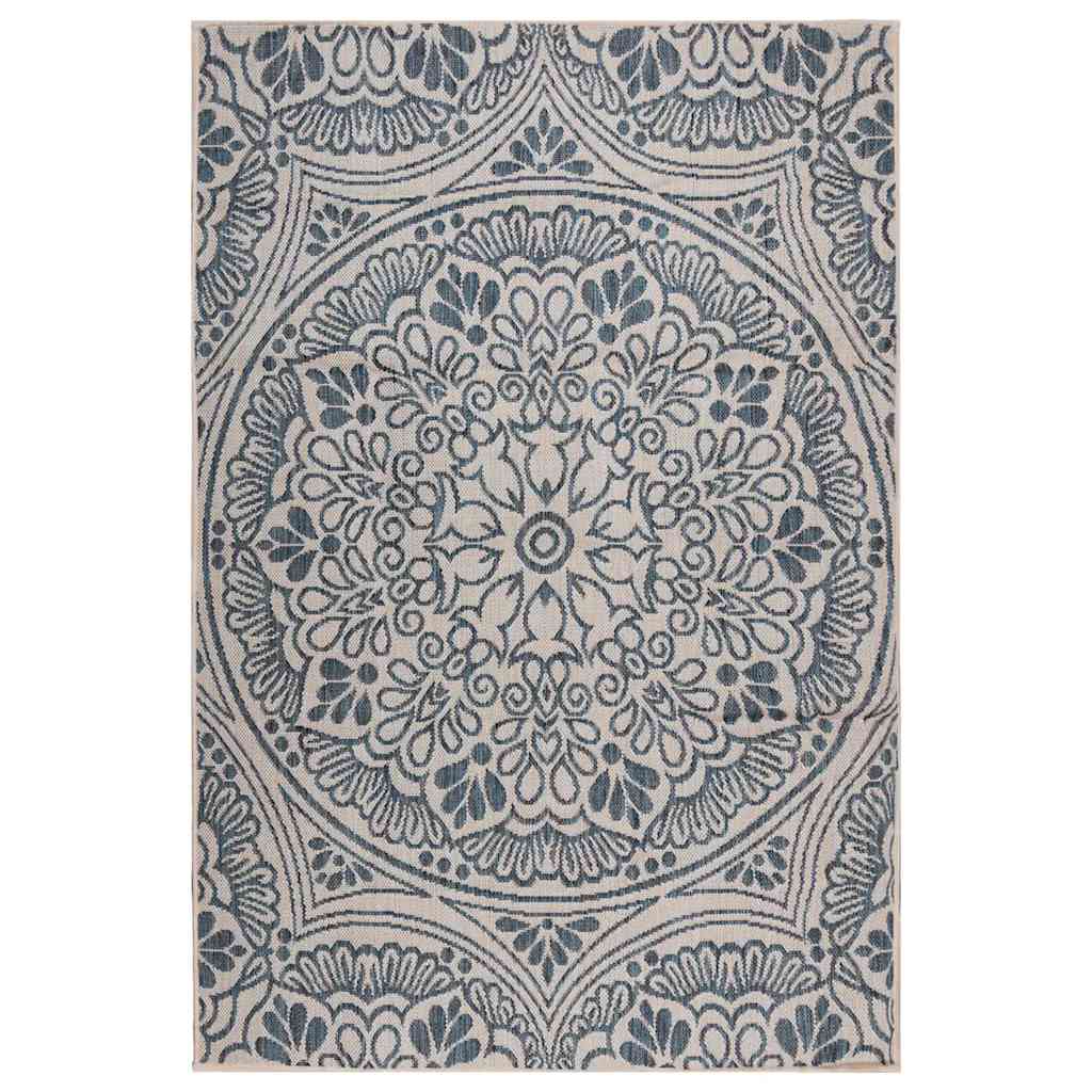 Tapete de tecido plano para exterior 160x230 cm padrão azul