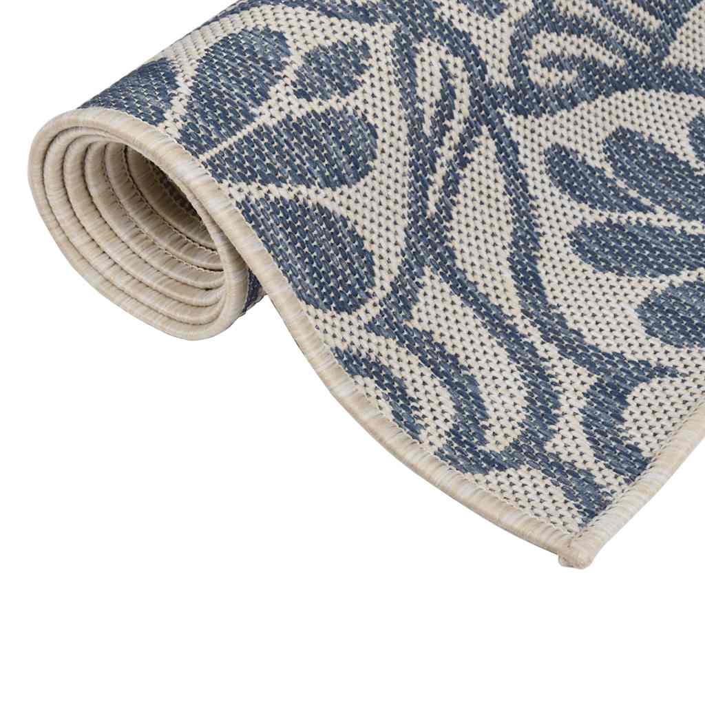 Tapete de tecido plano para exterior 160x230 cm padrão azul