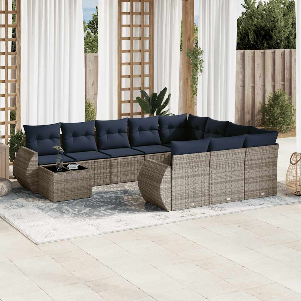 Conjunto de sofá de jardim com 11 peças e almofadas em rattan sintético cinza