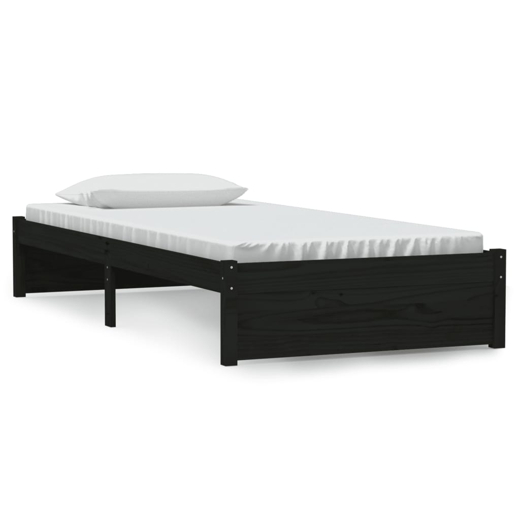 Estrutura de cama solteiro 90x190 cm madeira maciça preto