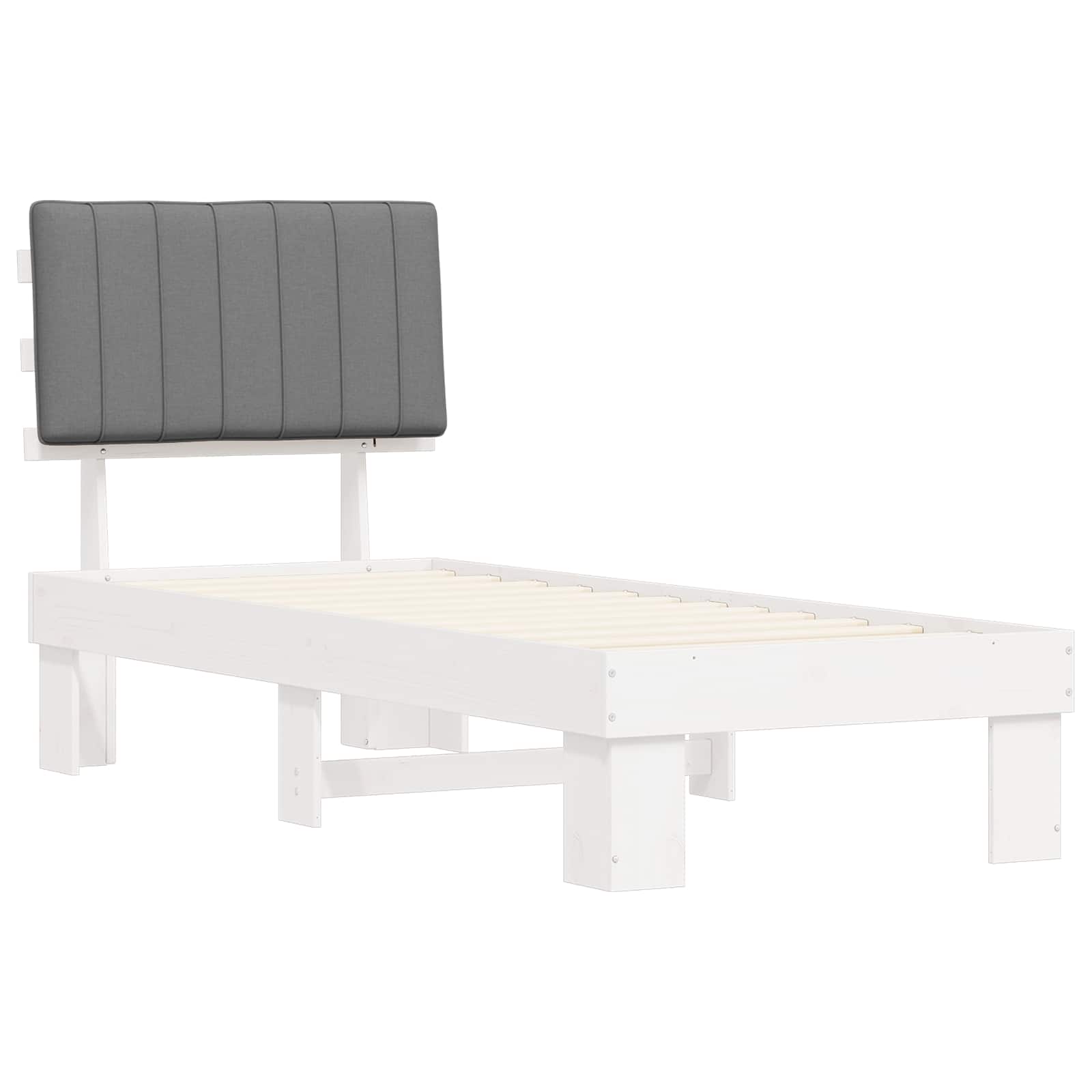 Estrutura de cama com cabeceira estofada cinzento-claro