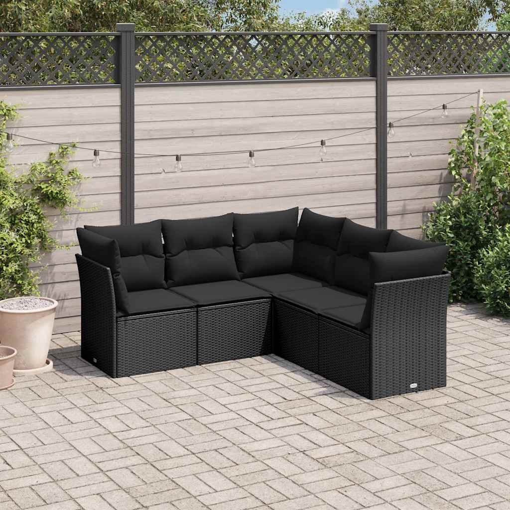 5 Pcs conjunto sofás de jardim com almofadões vime PE preto