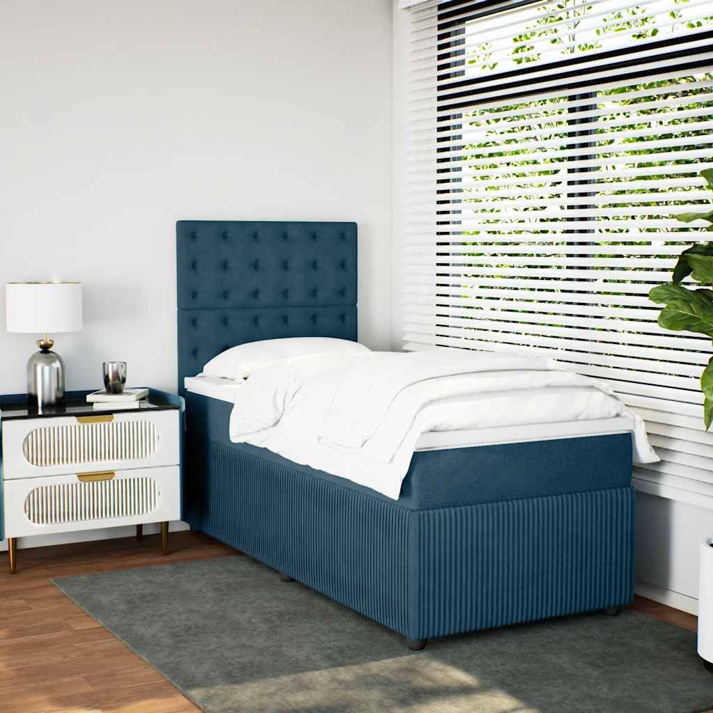 Cama com molas/colchão 80x200 cm veludo azul-escuro