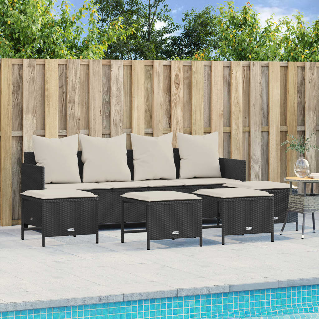 5 Pcs conjunto sofás de jardim com almofadões vime PE preto