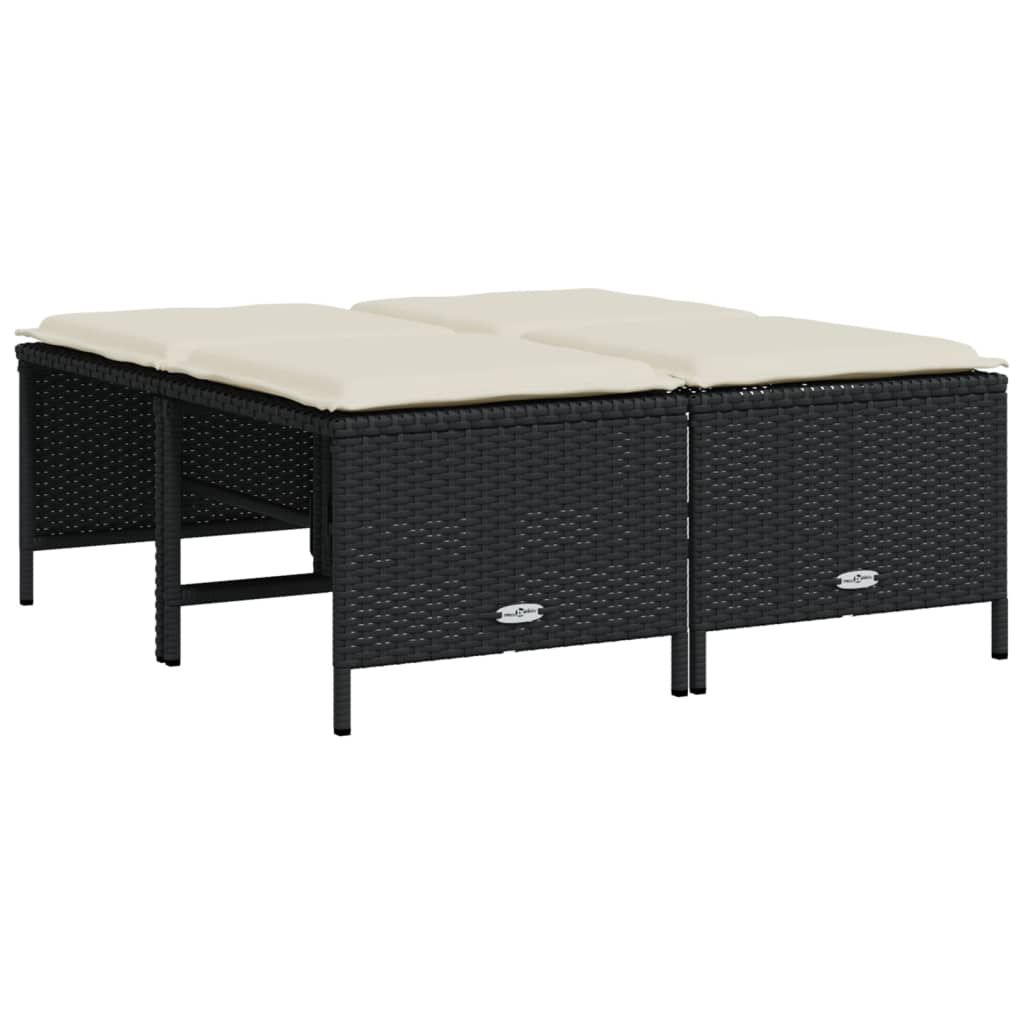 5 Pcs conjunto sofás de jardim com almofadões vime PE preto