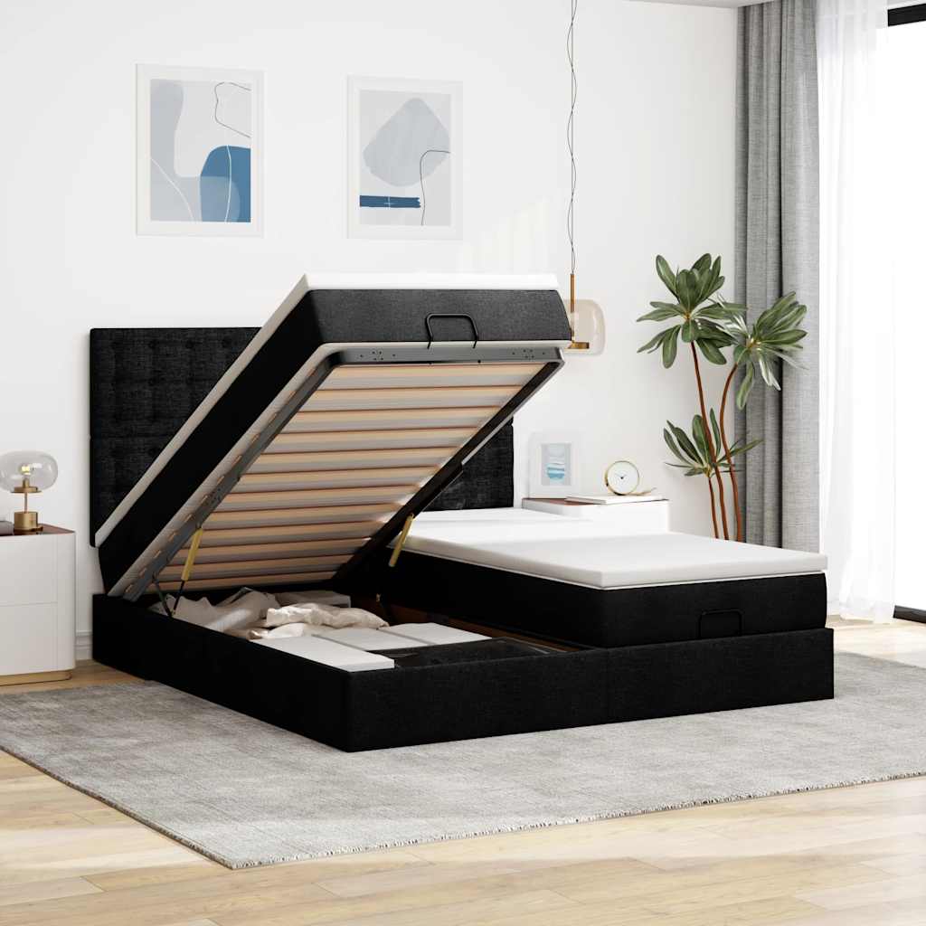 63 / 5,000Vidaxl estrutura de cama otomana com colchões tecido preto