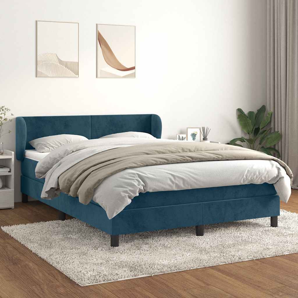 Cama com molas/colchão 140x190 cm veludo azul-escuro