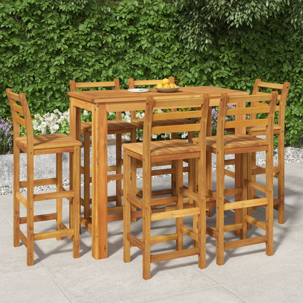 7 Pcs conjunto de bar para jardim madeira de acácia maciça