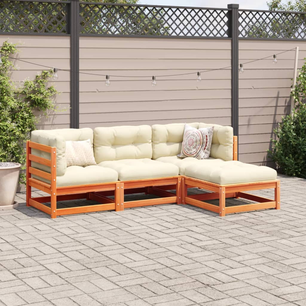 4Pcs conj. sofás jardim c/ almofadões pinho maciço castanho mel