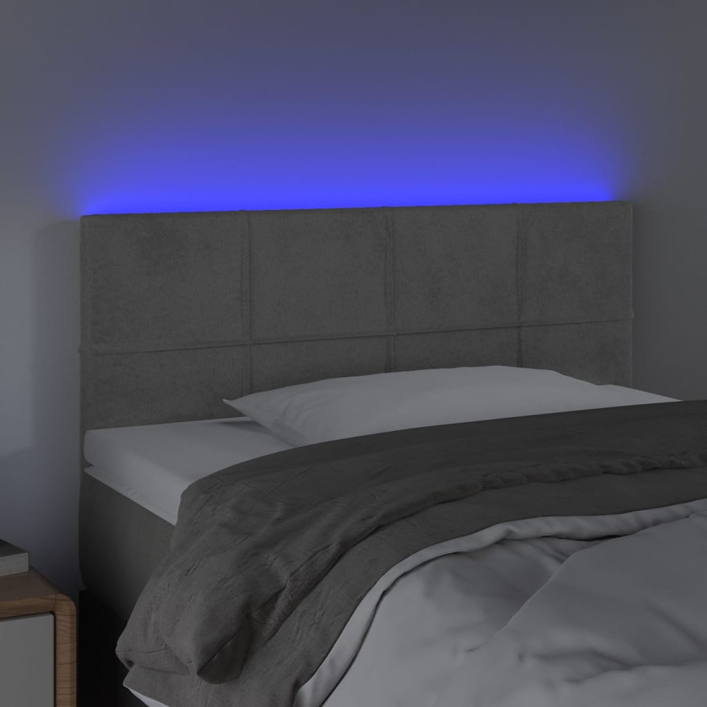 Cabeceira de cama c/luzes LED veludo 100x5x78/88 cm cinza-claro
