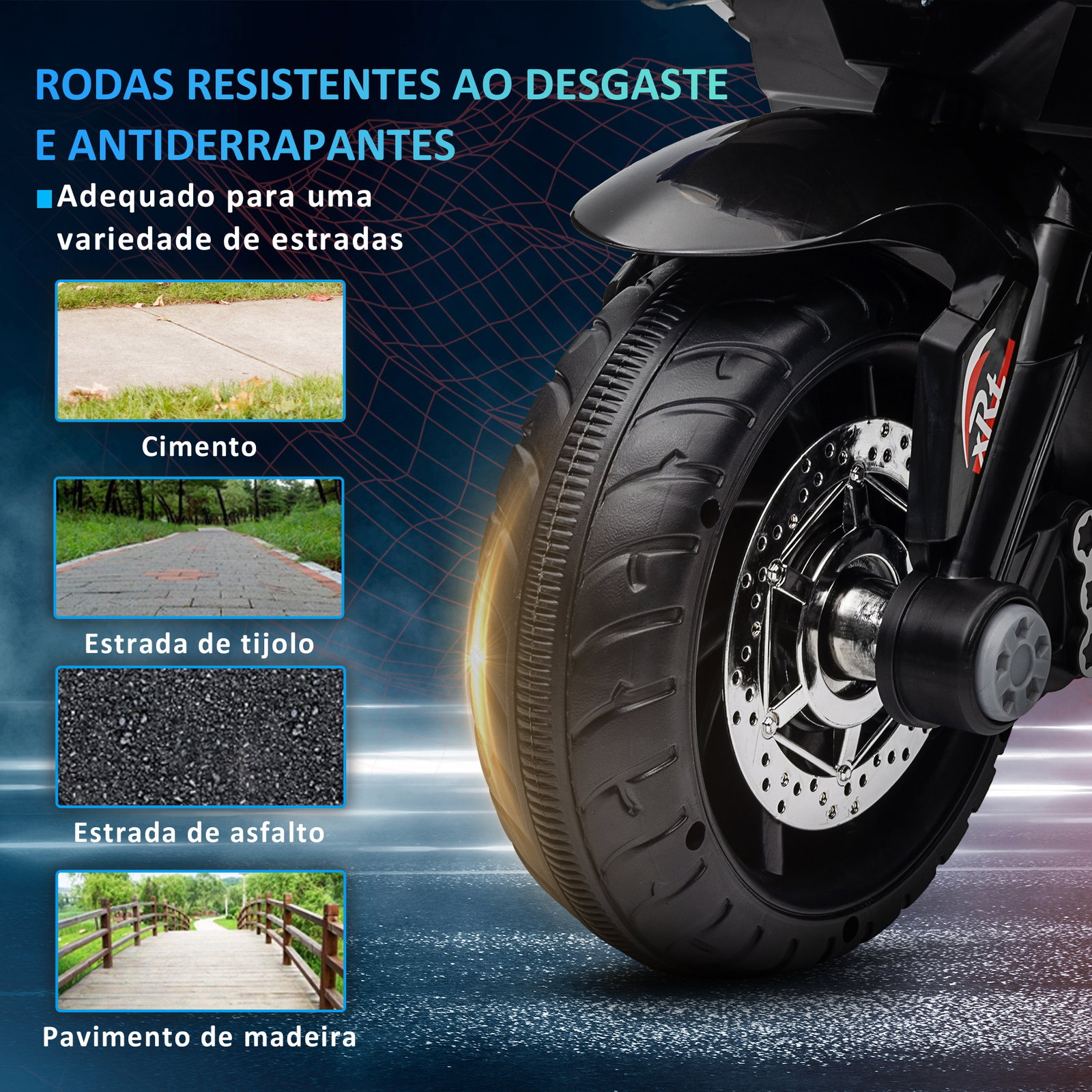 Motocicleta elétrica infantil com 3 rodas com bateria 6v recarregável funções de música buzina faróis 86x42x52 cm azul