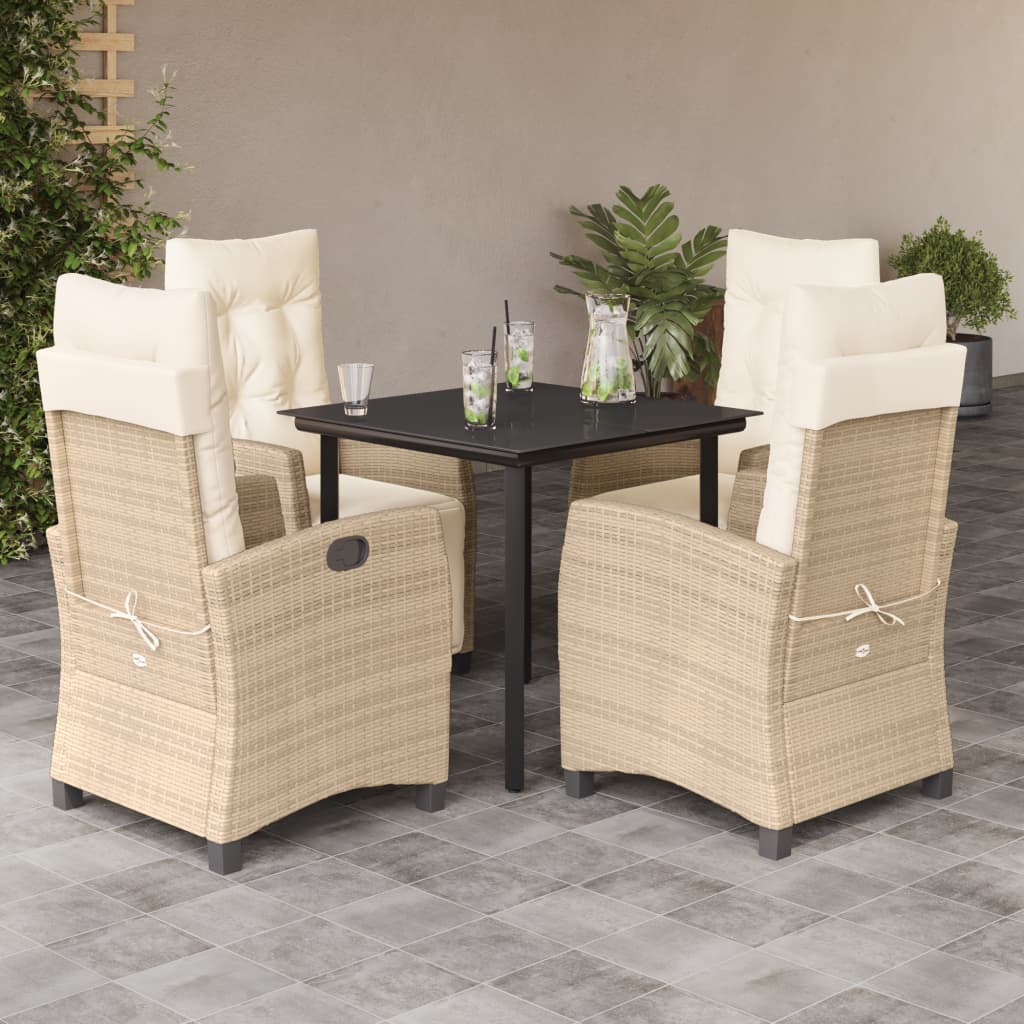 5 Pcs conjunto de jantar p/ jardim com almofadões vime PE bege