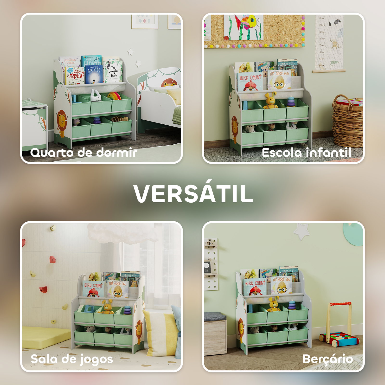 Estante infantil para brinquedos com 6 caixas de tecido não tecido organizador de brinquedos com 2 prateleiras 63x30x71 cm verde