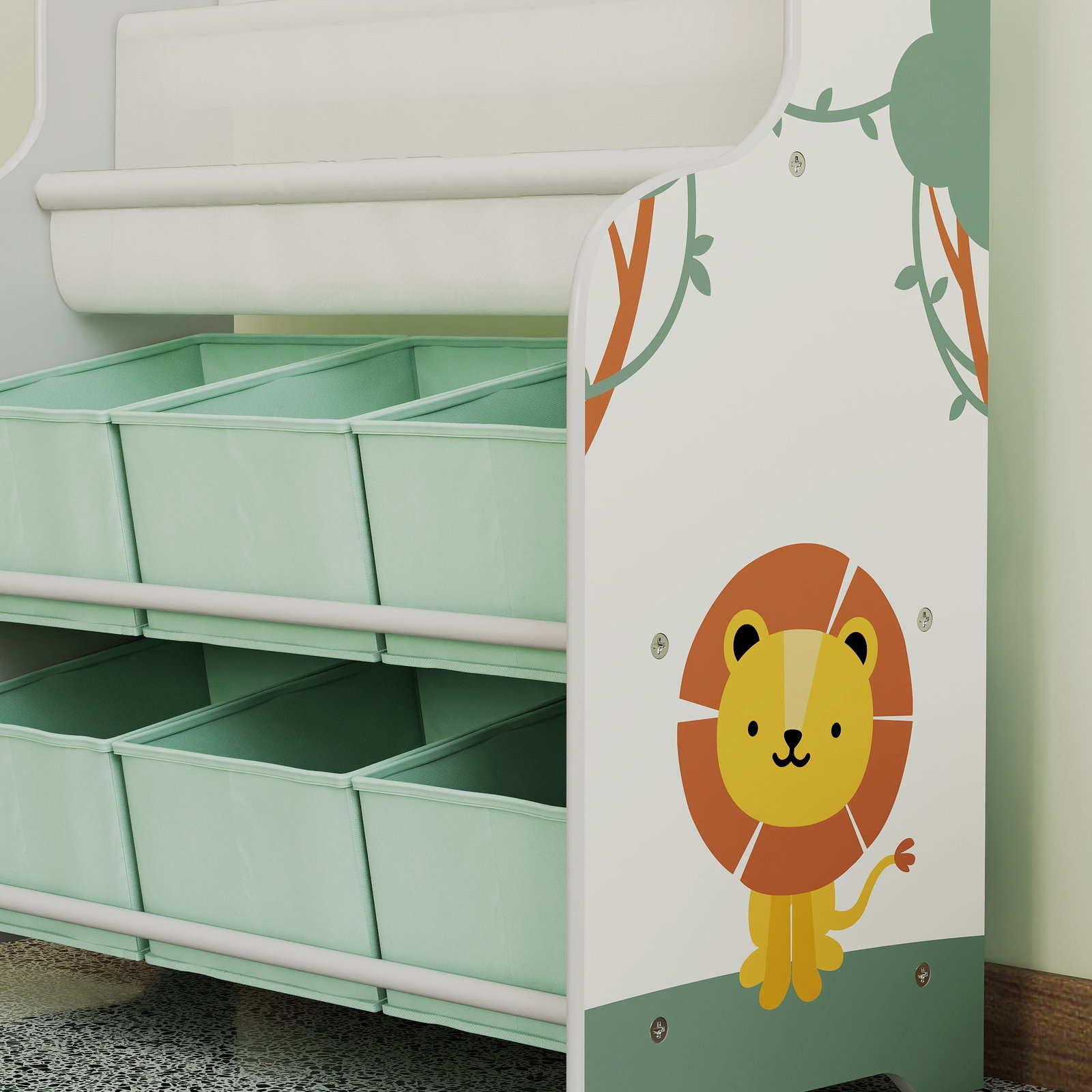 Estante infantil para brinquedos com 6 caixas de tecido não tecido organizador de brinquedos com 2 prateleiras 63x30x71 cm verde