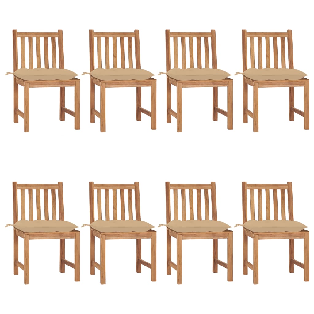 Cadeiras de jardim 8 pcs c/ almofadões madeira de teca maciça