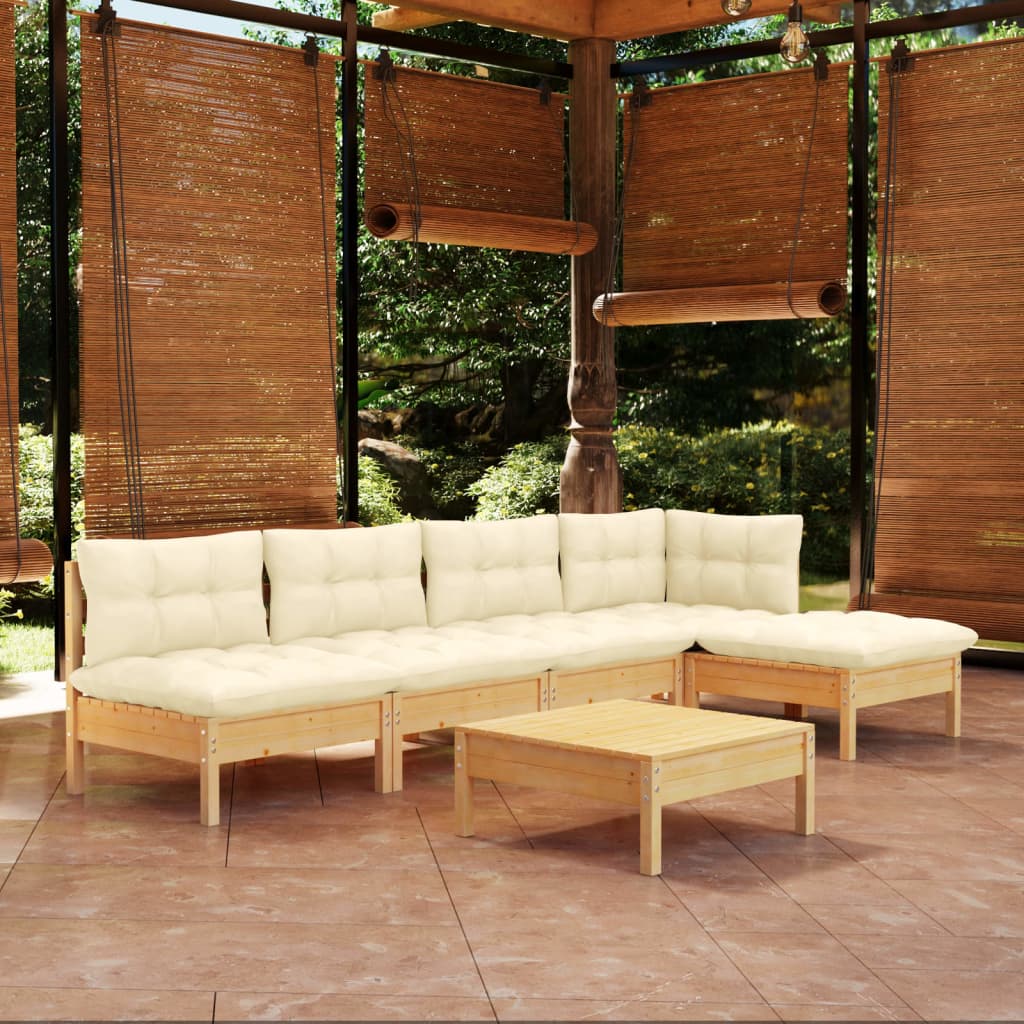 6 Pcs conjunto lounge jardim c/ almofadões cor creme pinho