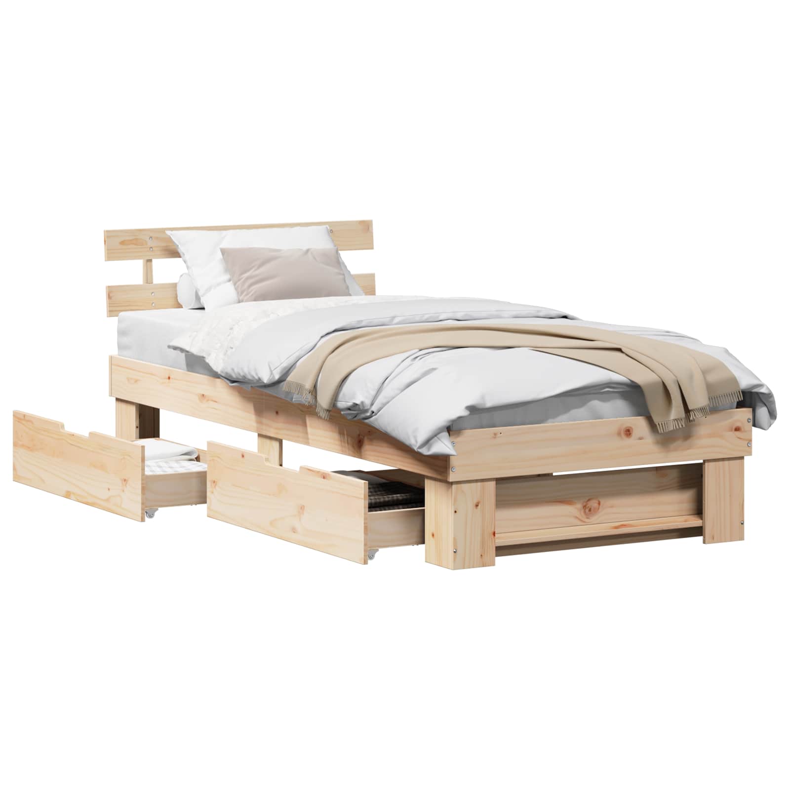 Estrutura da cama com cabeceira com gaveta natural 90 x 190 cm