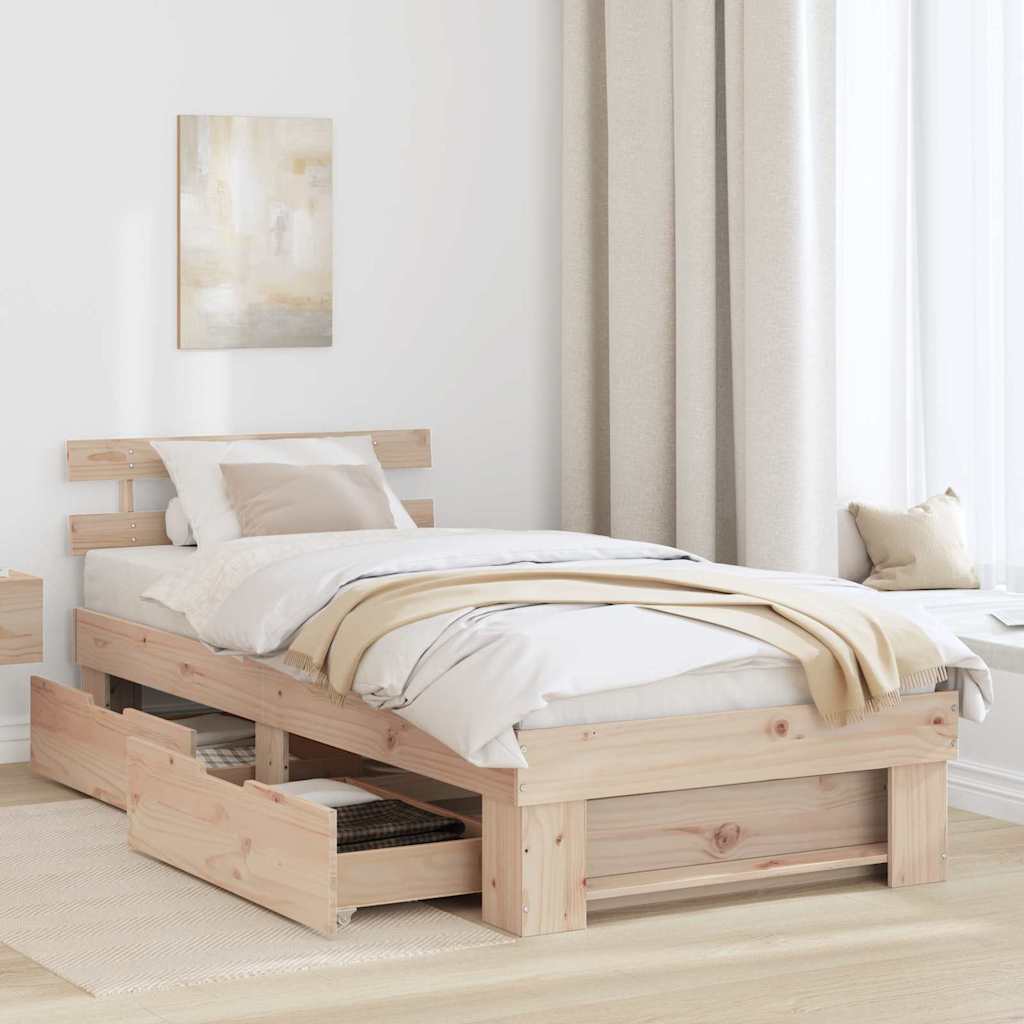 Estrutura da cama com cabeceira com gaveta natural 90 x 190 cm