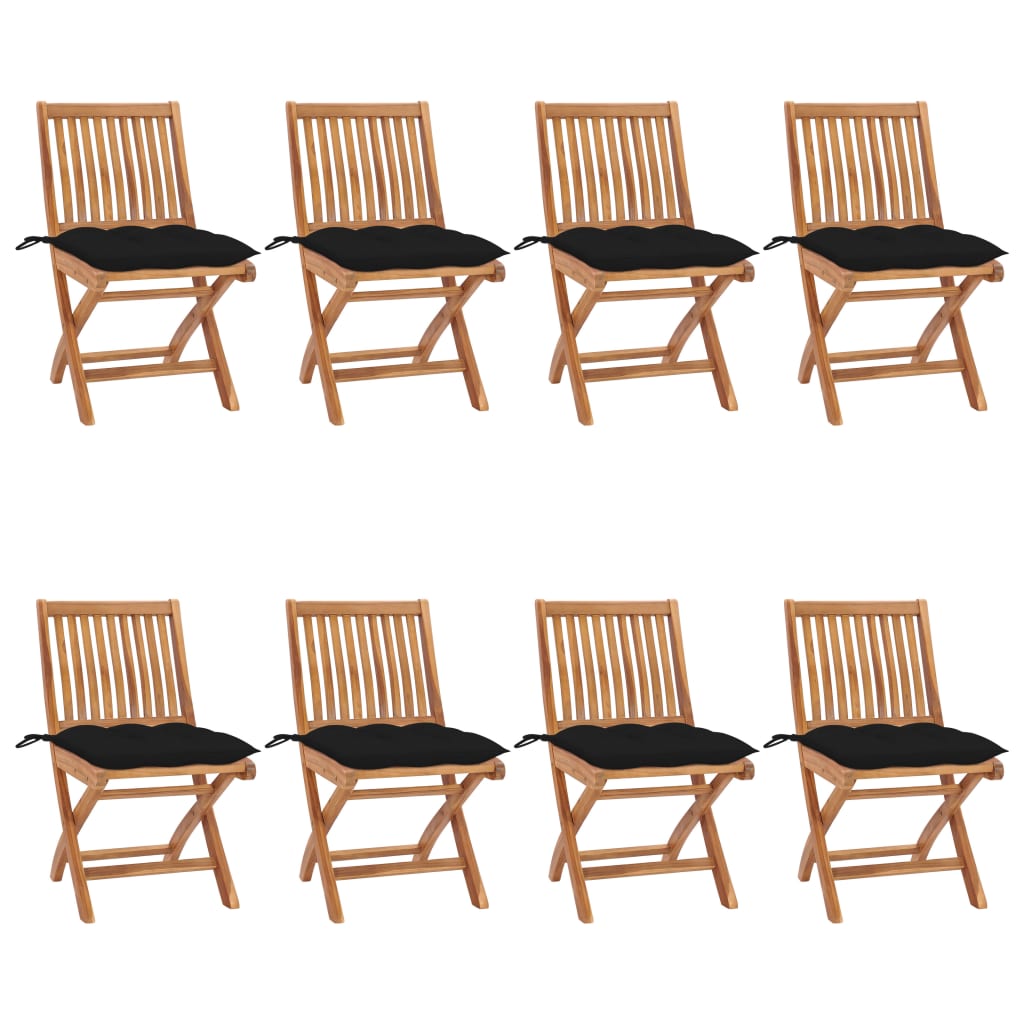 Cadeiras de jardim dobráveis c/ almofadões 8 pcs teca maciça