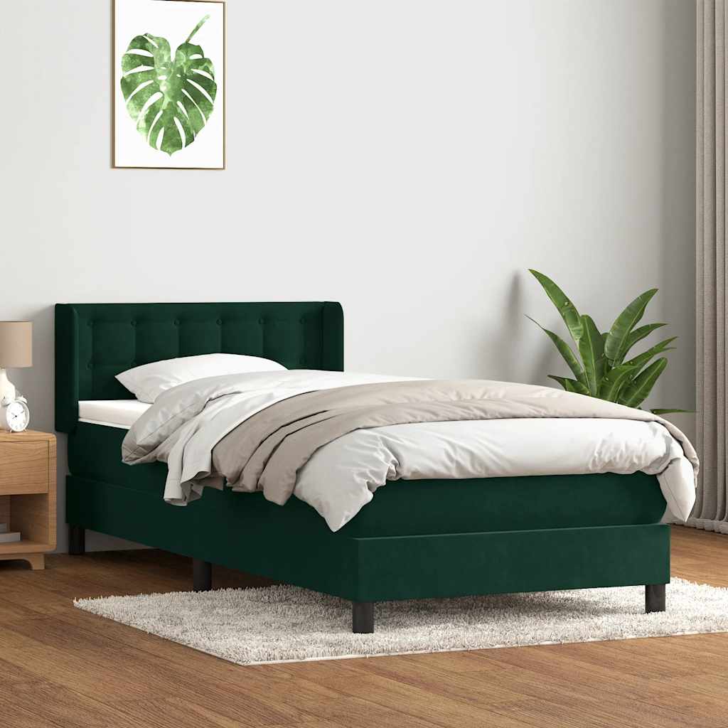 Cama com molas/colchão verde-escuro 80x220 cm veludo