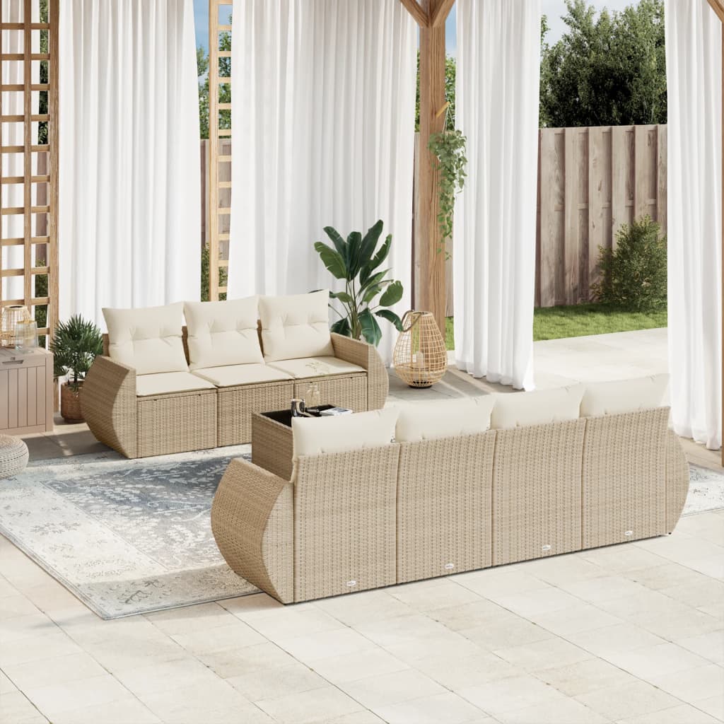 8 Pcs conjunto de sofás p/ jardim com almofadões vime PE bege