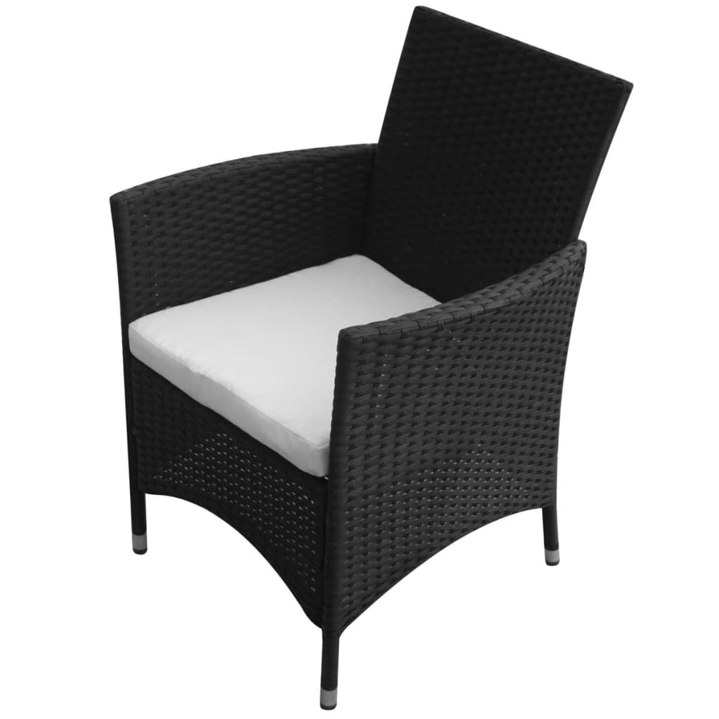 9 Pcs conjunto jantar exterior com almofadões vime PE preto