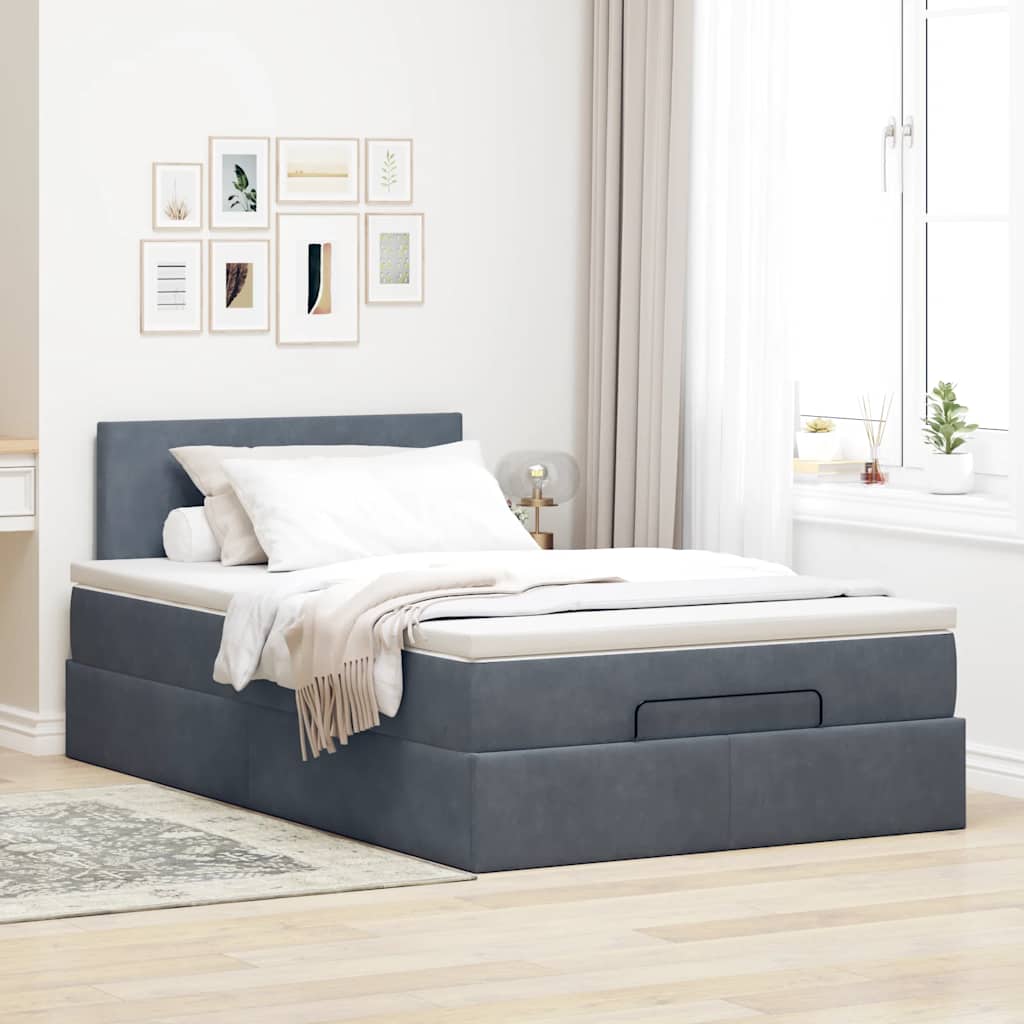 Cama otomana com colchão & leds 120x190cm veludo cinza-escuro