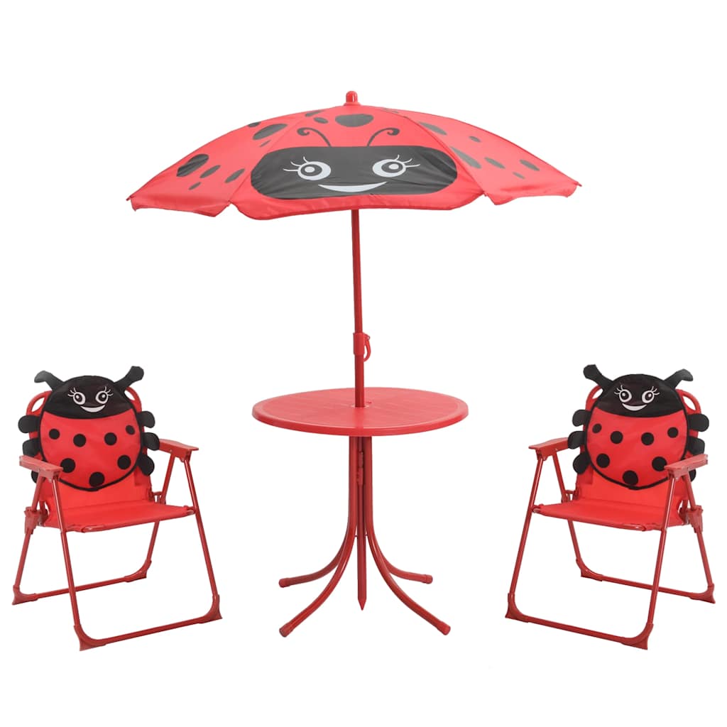 3 Pcs conjunto bistrô de jardim infantil c/ guarda-sol vermelho