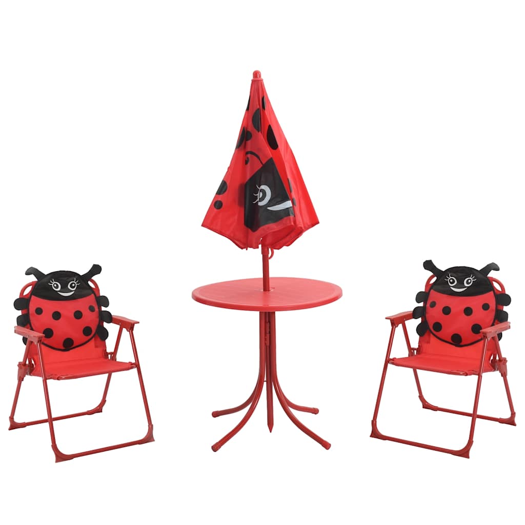 3 Pcs conjunto bistrô de jardim infantil c/ guarda-sol vermelho